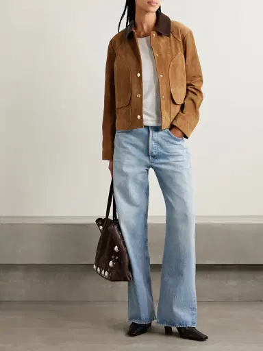 Veronica Beard Walters Leather-trimmed Suede Jacket | Thumbnail 2 Veronica Beard Walters Leather-trimmed Suede Jacket | Thumbnail 2
