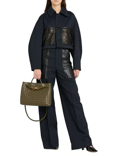 Bottega Veneta Women's Mixed-Media Cotton & Wool Jacket - Midnight Blue - Size 8 | Thumbnail 2 Bottega Veneta Women's Mixed-Media Cotton & Wool Jacket - Midnight Blue - Size 8 | Thumbnail 2
