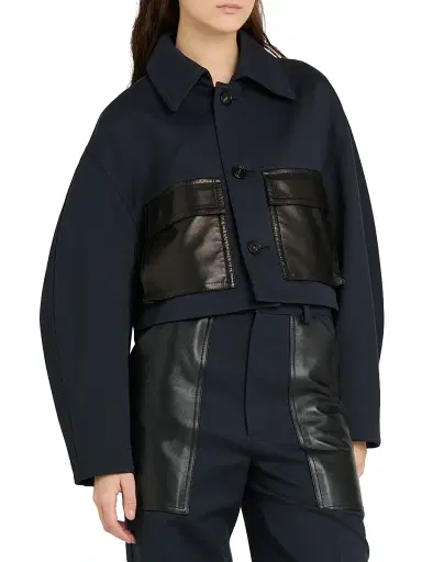 Bottega Veneta Women's Mixed-Media Cotton & Wool Jacket - Midnight Blue - Size 8 | Thumbnail 4 Bottega Veneta Women's Mixed-Media Cotton & Wool Jacket - Midnight Blue - Size 8 | Thumbnail 4