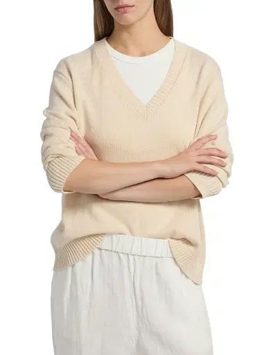 Jenni Kayne Women's Simone Wool-Cotton V-Neck Sweater - Ivory - Size XL | Thumbnail 3 Jenni Kayne Women's Simone Wool-Cotton V-Neck Sweater - Ivory - Size XL | Thumbnail 3