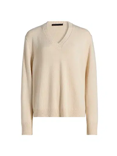 Jenni Kayne Women's Simone Wool-Cotton V-Neck Sweater - Ivory - Size XL | Thumbnail 1 Jenni Kayne Women's Simone Wool-Cotton V-Neck Sweater - Ivory - Size XL | Thumbnail 1