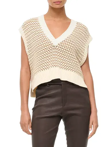 Staud Women's Americana Striped Crochet Crop Sweater - Breeze Creme | Thumbnail 3 Staud Women's Americana Striped Crochet Crop Sweater - Breeze Creme | Thumbnail 3