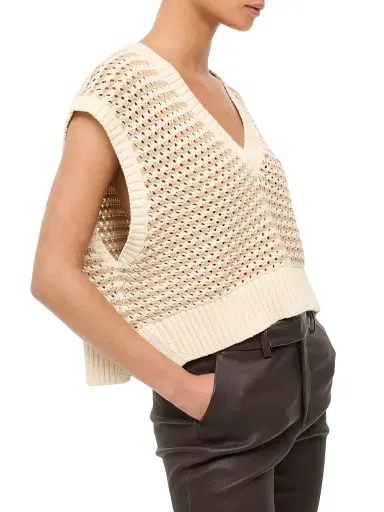 Staud Women's Americana Striped Crochet Crop Sweater - Breeze Creme | Thumbnail 4 Staud Women's Americana Striped Crochet Crop Sweater - Breeze Creme | Thumbnail 4