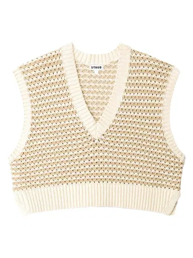 Staud Women's Americana Striped Crochet Crop Sweater - Breeze Creme | Thumbnail 1 Staud Women's Americana Striped Crochet Crop Sweater - Breeze Creme | Thumbnail 1