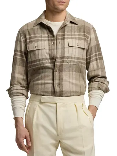 Ralph Lauren Purple Label Men's Plaid Cashmere Utility Shirt | Thumbnail 3 Ralph Lauren Purple Label Men's Plaid Cashmere Utility Shirt | Thumbnail 3