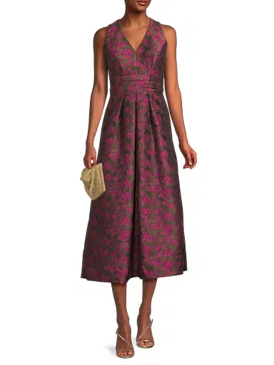Kay Unger Women's Marcella Two-Tone Jacquard Midi-Dress - Wild Berry Pesto | Thumbnail 2 Kay Unger Women's Marcella Two-Tone Jacquard Midi-Dress - Wild Berry Pesto | Thumbnail 2