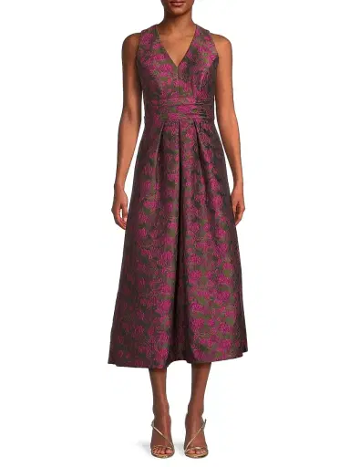 Kay Unger Women's Marcella Two-Tone Jacquard Midi-Dress - Wild Berry Pesto | Thumbnail 3 Kay Unger Women's Marcella Two-Tone Jacquard Midi-Dress - Wild Berry Pesto | Thumbnail 3