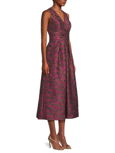 Kay Unger Women's Marcella Two-Tone Jacquard Midi-Dress - Wild Berry Pesto | Thumbnail 4 Kay Unger Women's Marcella Two-Tone Jacquard Midi-Dress - Wild Berry Pesto | Thumbnail 4