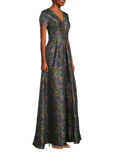 Kay Unger Women's Rochelle Floral V-Neck Gown - Blue Opal | Thumbnail 4 Kay Unger Women's Rochelle Floral V-Neck Gown - Blue Opal | Thumbnail 4
