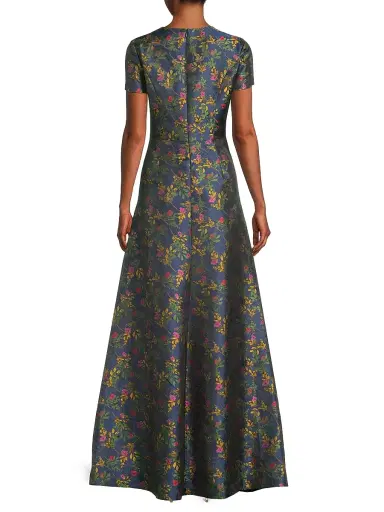 Kay Unger Women's Rochelle Floral V-Neck Gown - Blue Opal | Thumbnail 5 Kay Unger Women's Rochelle Floral V-Neck Gown - Blue Opal | Thumbnail 5