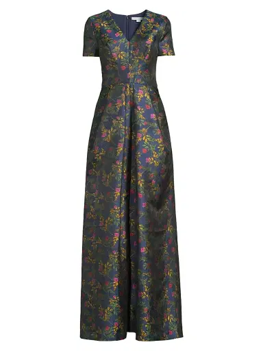 Kay Unger Women's Rochelle Floral V-Neck Gown - Blue Opal | Thumbnail 1 Kay Unger Women's Rochelle Floral V-Neck Gown - Blue Opal | Thumbnail 1