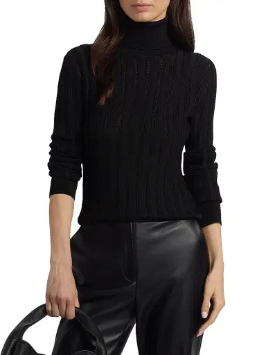 Toccin Women's Nancy Pointelle Turtleneck Sweater - Jet | Thumbnail 3 Toccin Women's Nancy Pointelle Turtleneck Sweater - Jet | Thumbnail 3
