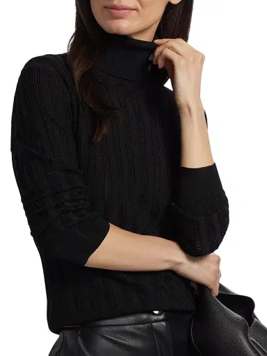 Toccin Women's Nancy Pointelle Turtleneck Sweater - Jet | Thumbnail 6 Toccin Women's Nancy Pointelle Turtleneck Sweater - Jet | Thumbnail 6