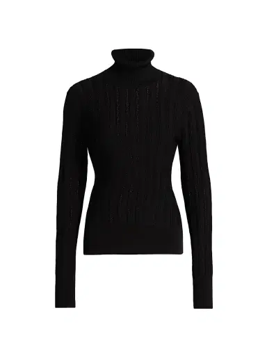 Toccin Women's Nancy Pointelle Turtleneck Sweater - Jet | Thumbnail 1 Toccin Women's Nancy Pointelle Turtleneck Sweater - Jet | Thumbnail 1