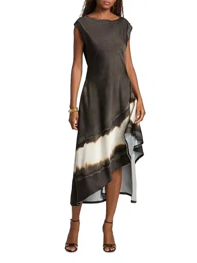 Jason Wu Collection Women's Burned Striped Asymmetric Midi-Dress - Calico Brown Burnt Stripe | Thumbnail 3 Jason Wu Collection Women's Burned Striped Asymmetric Midi-Dress - Calico Brown Burnt Stripe | Thumbnail 3