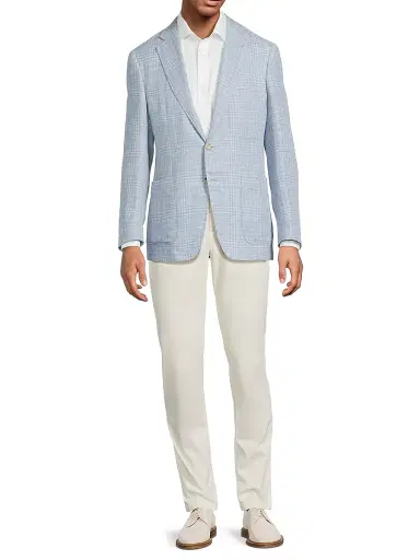 Canali Men's Plaid Linen-Wool Sport Coat - Light Blue | Thumbnail 2 Canali Men's Plaid Linen-Wool Sport Coat - Light Blue | Thumbnail 2