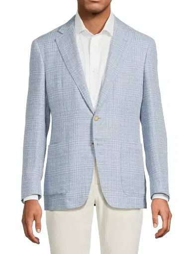 Canali Men's Plaid Linen-Wool Sport Coat - Light Blue | Thumbnail 3 Canali Men's Plaid Linen-Wool Sport Coat - Light Blue | Thumbnail 3