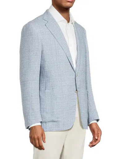Canali Men's Plaid Linen-Wool Sport Coat - Light Blue | Thumbnail 4 Canali Men's Plaid Linen-Wool Sport Coat - Light Blue | Thumbnail 4