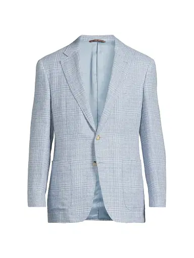 Canali Men's Plaid Linen-Wool Sport Coat - Light Blue | Thumbnail 1 Canali Men's Plaid Linen-Wool Sport Coat - Light Blue | Thumbnail 1