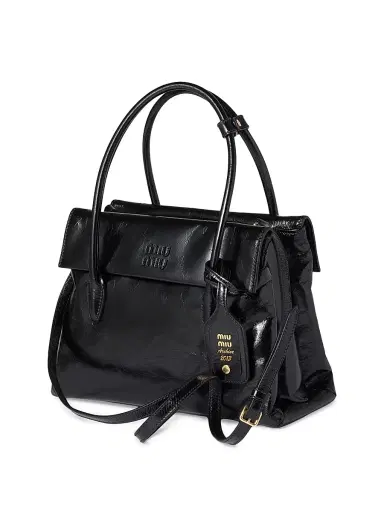 Miu Miu Women's Shiny Leather Top Handle Bag - Black | Thumbnail 2 Miu Miu Women's Shiny Leather Top Handle Bag - Black | Thumbnail 2