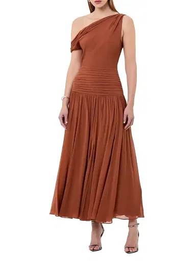NICHOLAS Women's Reece Shirred Midi-Dress - Chestnut | Thumbnail 2 NICHOLAS Women's Reece Shirred Midi-Dress - Chestnut | Thumbnail 2