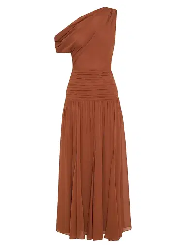 NICHOLAS Women's Reece Shirred Midi-Dress - Chestnut | Thumbnail 1 NICHOLAS Women's Reece Shirred Midi-Dress - Chestnut | Thumbnail 1