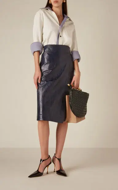 Bottega Veneta Belted Embossed-Leather Midi Pencil Skirt | Thumbnail 3 Bottega Veneta Belted Embossed-Leather Midi Pencil Skirt | Thumbnail 3