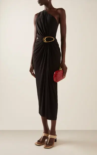 Bottega Veneta Asymmetric Crepe Jersey Midi Dress | Thumbnail 2 Bottega Veneta Asymmetric Crepe Jersey Midi Dress | Thumbnail 2