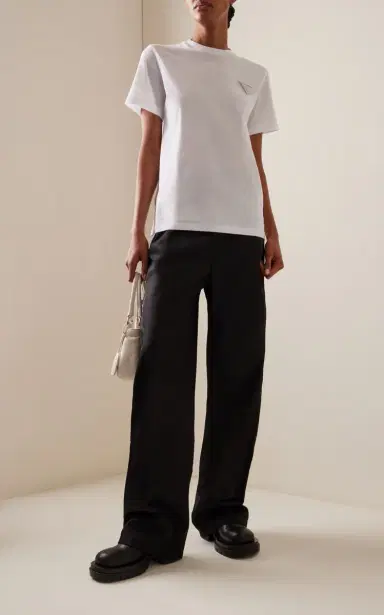 Prada Logo-Crystal Cotton T-Shirt | Thumbnail 3 Prada Logo-Crystal Cotton T-Shirt | Thumbnail 3