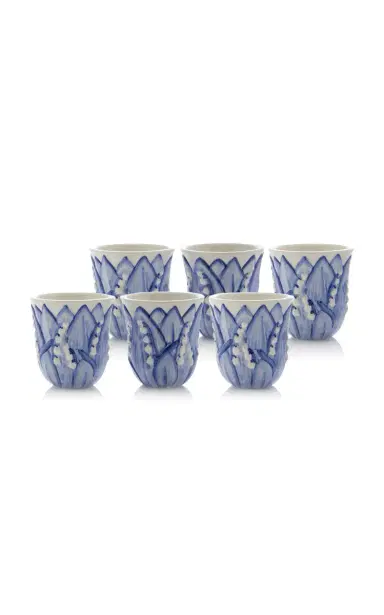 Moda Domus Set-of-Six Lily of the Valley Ceramic Tumblers - Blue | Thumbnail 3 Moda Domus Set-of-Six Lily of the Valley Ceramic Tumblers - Blue | Thumbnail 3
