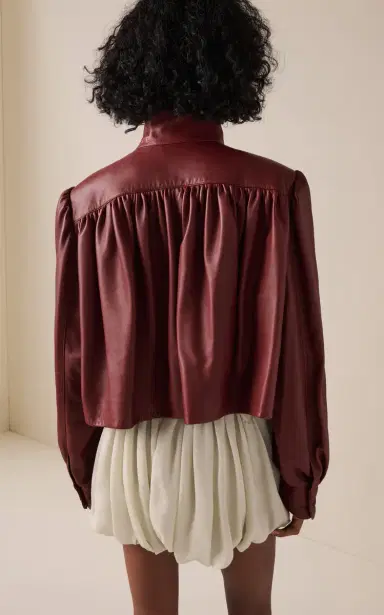 Chloé Puff-Sleeve Plonge Leather Cropped Jacket | Thumbnail 14 Chloé Puff-Sleeve Plonge Leather Cropped Jacket | Thumbnail 14