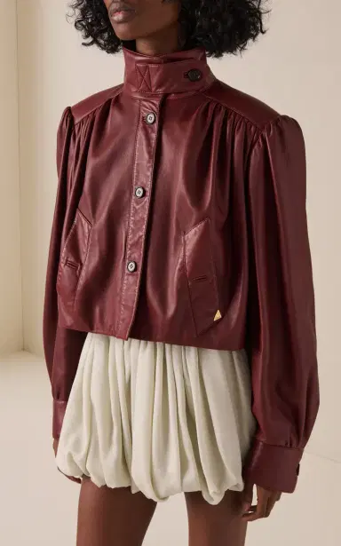 Chloé Puff-Sleeve Plonge Leather Cropped Jacket | Thumbnail 17 Chloé Puff-Sleeve Plonge Leather Cropped Jacket | Thumbnail 17