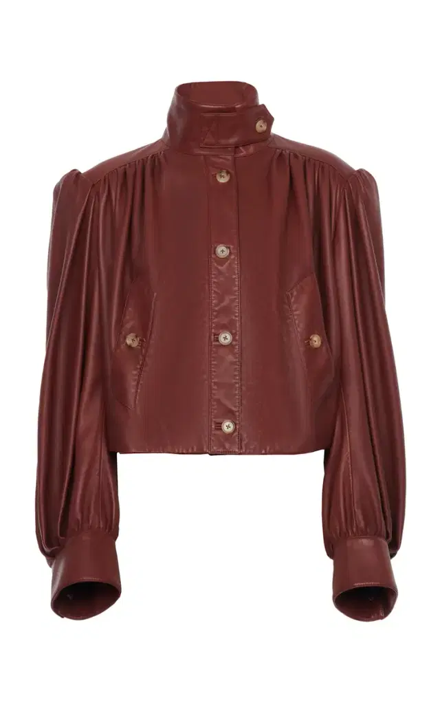 Chloé Puff-Sleeve Plonge Leather Cropped Jacket