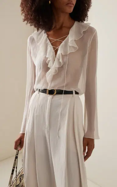 NILI LOTAN Gisella Ruffled Lace-Up Silk Top - Ivory | Thumbnail 6 NILI LOTAN Gisella Ruffled Lace-Up Silk Top - Ivory | Thumbnail 6