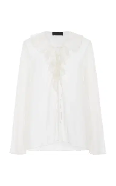 NILI LOTAN Gisella Ruffled Lace-Up Silk Top - Ivory | Thumbnail 1 NILI LOTAN Gisella Ruffled Lace-Up Silk Top - Ivory | Thumbnail 1