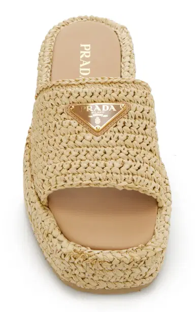 Prada Logo-Detailed Raffia Slide Sandal - Neutral | Thumbnail 3 Prada Logo-Detailed Raffia Slide Sandal - Neutral | Thumbnail 3