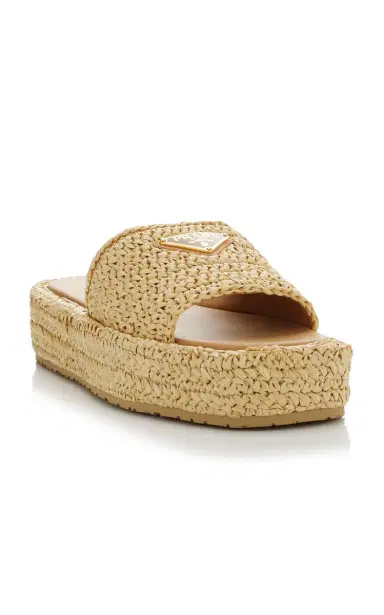 Prada Logo-Detailed Raffia Slide Sandal - Neutral | Thumbnail 4 Prada Logo-Detailed Raffia Slide Sandal - Neutral | Thumbnail 4
