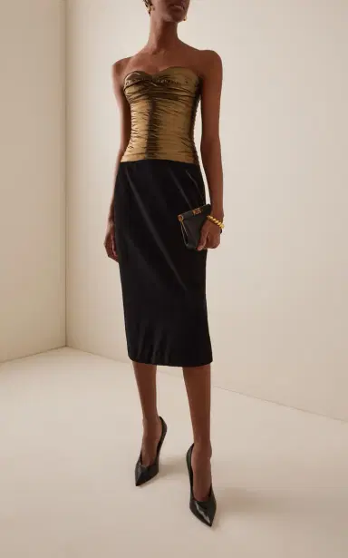 Sergio Hudson Pleated Lame and Stretch-Velvet Midi Dress | Thumbnail 2 Sergio Hudson Pleated Lame and Stretch-Velvet Midi Dress | Thumbnail 2