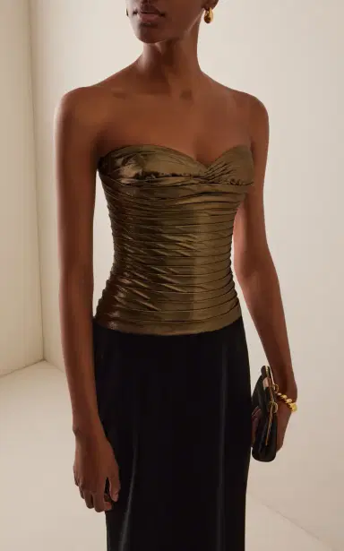Sergio Hudson Pleated Lame and Stretch-Velvet Midi Dress | Thumbnail 3 Sergio Hudson Pleated Lame and Stretch-Velvet Midi Dress | Thumbnail 3