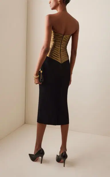 Sergio Hudson Pleated Lame and Stretch-Velvet Midi Dress | Thumbnail 4 Sergio Hudson Pleated Lame and Stretch-Velvet Midi Dress | Thumbnail 4