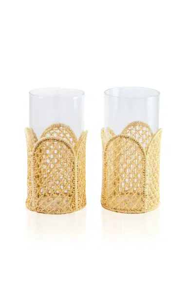 Moda Domus Set-Of-Four Wicker-Lined Tall Glasses - Neutral | Thumbnail 3 Moda Domus Set-Of-Four Wicker-Lined Tall Glasses - Neutral | Thumbnail 3