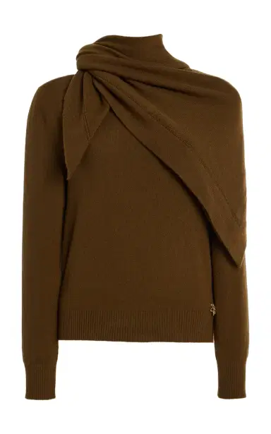 Oscar de la Renta Scarf-Detailed Cashmere Sweater | Thumbnail 1 Oscar de la Renta Scarf-Detailed Cashmere Sweater | Thumbnail 1