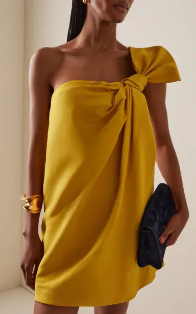 Oscar de la Renta Asymmetric Silk Faille Mini Dress | Thumbnail 2 Oscar de la Renta Asymmetric Silk Faille Mini Dress | Thumbnail 2
