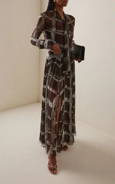 Oscar de la Renta Silk Chiffon Maxi Shirt Dress | Thumbnail 2 Oscar de la Renta Silk Chiffon Maxi Shirt Dress | Thumbnail 2
