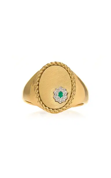 Yvonne Léon Emerald Pompadour Oval Signet Ring | Thumbnail 1 Yvonne Léon Emerald Pompadour Oval Signet Ring | Thumbnail 1
