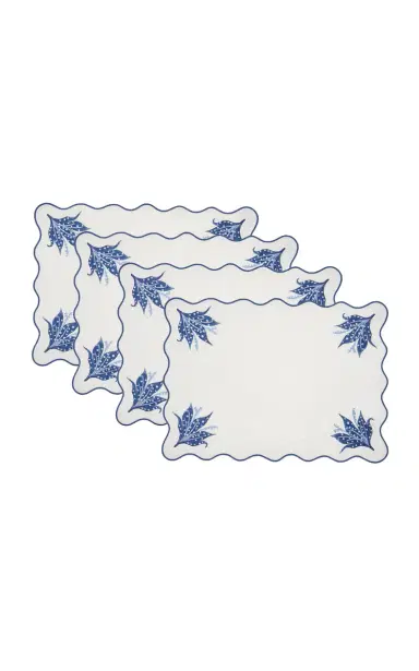 Moda Domus Set-of-Four Lily of the Valley Emboirdered-Linen Placemats - Blue | Thumbnail 2 Moda Domus Set-of-Four Lily of the Valley Emboirdered-Linen Placemats - Blue | Thumbnail 2