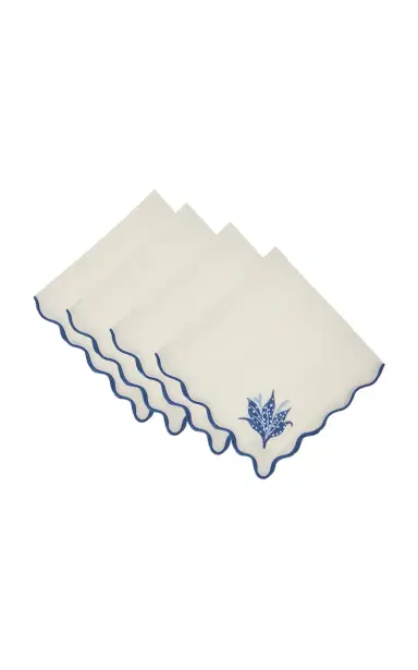 Moda Domus Set-of-Four Lily of the Valley Emboirdered-Linen Napkins - Blue | Thumbnail 2 Moda Domus Set-of-Four Lily of the Valley Emboirdered-Linen Napkins - Blue | Thumbnail 2