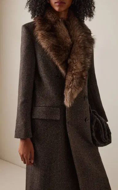 NILI LOTAN Edina Shearling-Trimmed Herringbone-Wool Double-Breasted Coat | Thumbnail 3 NILI LOTAN Edina Shearling-Trimmed Herringbone-Wool Double-Breasted Coat | Thumbnail 3