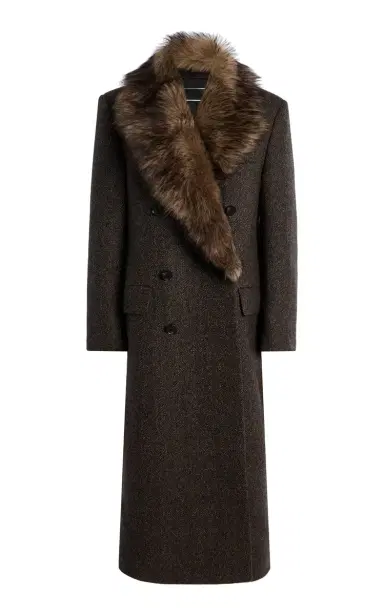 NILI LOTAN Edina Shearling-Trimmed Herringbone-Wool Double-Breasted Coat | Thumbnail 1 NILI LOTAN Edina Shearling-Trimmed Herringbone-Wool Double-Breasted Coat | Thumbnail 1