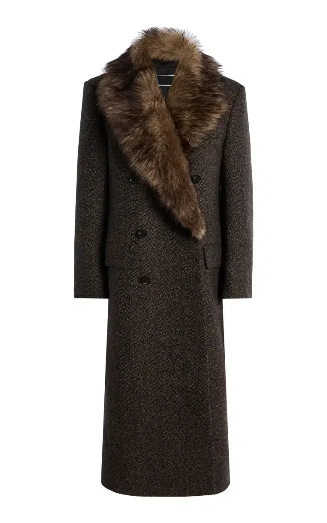 Edina Shearling-Trimmed Herringbone-Wool Double-Breasted Coat Edina Shearling-Trimmed Herringbone-Wool Double-Breasted Coat
